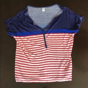 Red, white, and blue v neck